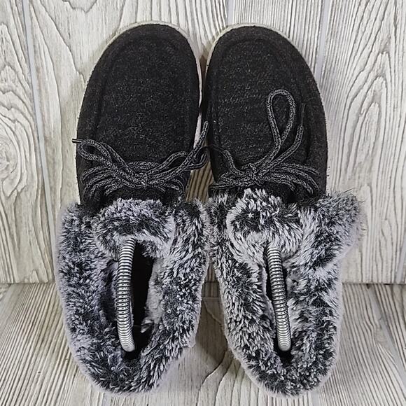 Hey Dude Britt Black Faux Fur Cuff Shoes Ankle Boots Womens Size 9 - Picture 6 of 11